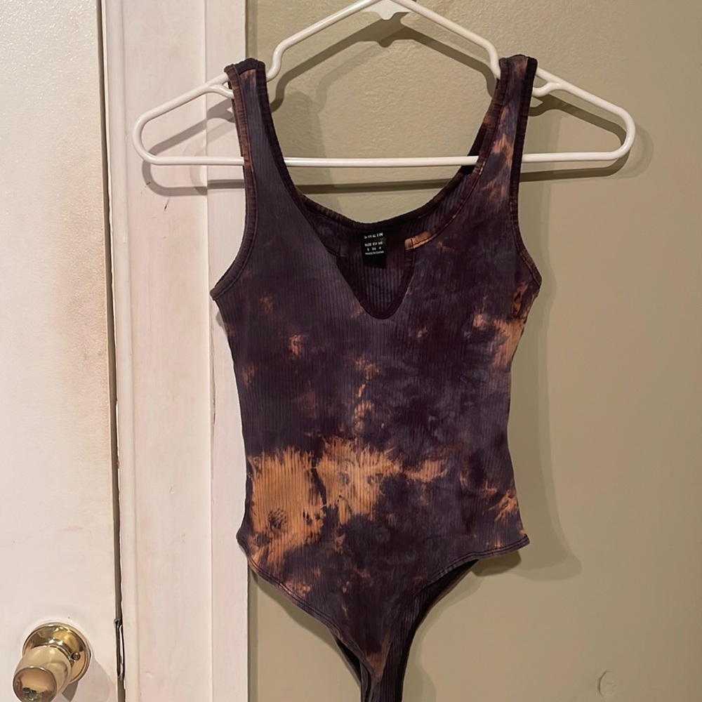Shein bleach tie dye thing body suit with keyhole detail